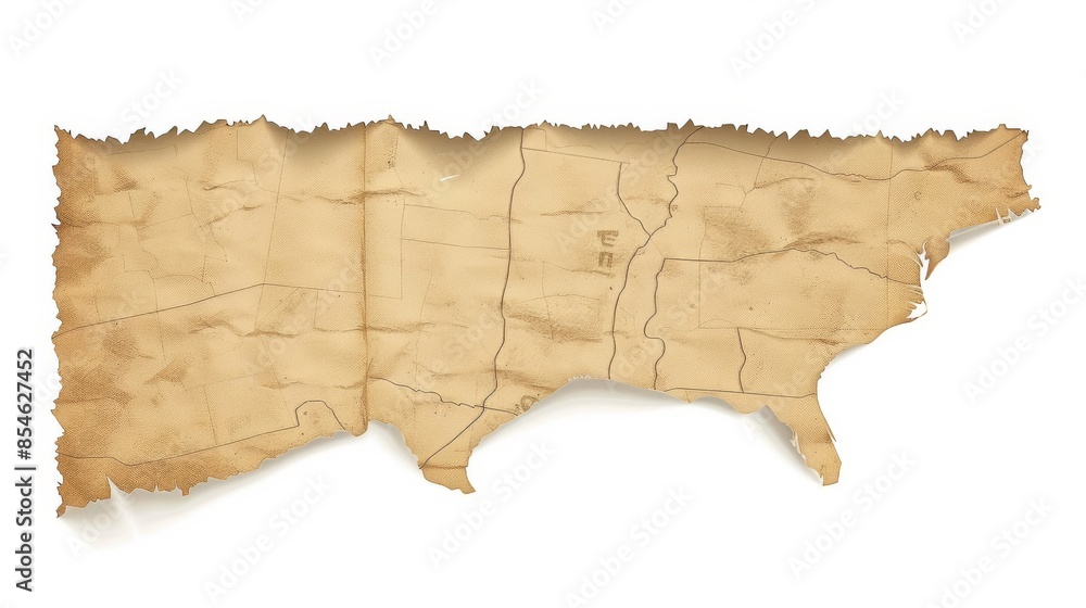 Poster torn rectangular kraft paper shape on isolated background in modern form.