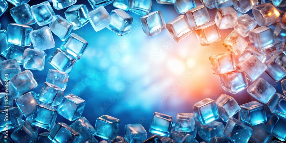 Aufkleber beautiful ice background frame with sparkling ice cubes for winter designs and refreshing concepts, 