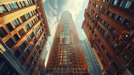 Fototapeta premium A cityscape with a tall brown building in the middle