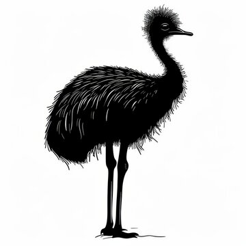recommend clip art: Flat black silhouette of a cassowary, a big Australian bird