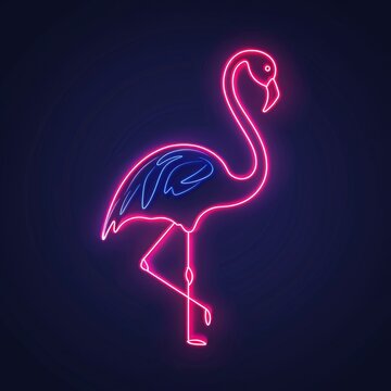 recommend clip art: Layered modern illustration of a glowing neon tube pink flamingo bird.