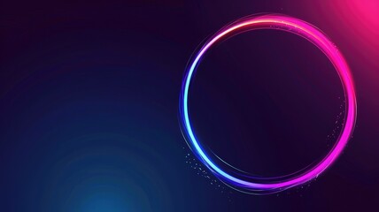 Fototapeta premium An abstract design featuring a neon circle on a dark background, web banner with copy space for text.