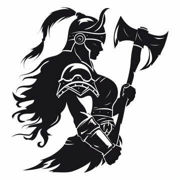 recommend clip art: Modern silhouette icon of a Viking warrior woman. Isolated iPhone.