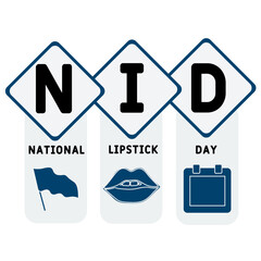 NID - National lipstick Day business concept background. vector illustration concept with keywords and icons. lettering illustration with icons for web banner, flyer, landing page, presentation