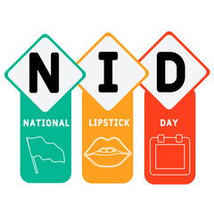 NID - National lipstick Day business concept background. vector illustration concept with keywords and icons. lettering illustration with icons for web banner, flyer, landing page, presentation