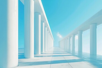 Obraz premium Beautiful airy widescreen minimalistic white and light blue architectural background banner with tilted columns