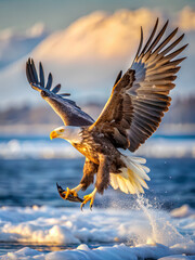 Obraz premium White-tailed eagle is about to land on the snow