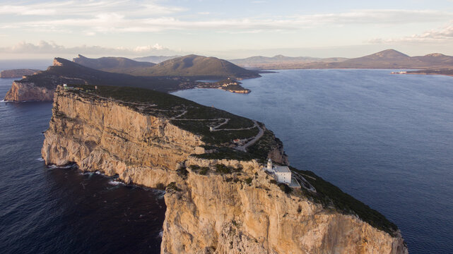 Full aerial view of promontory of Capo Caccia Alghero Sardinia
