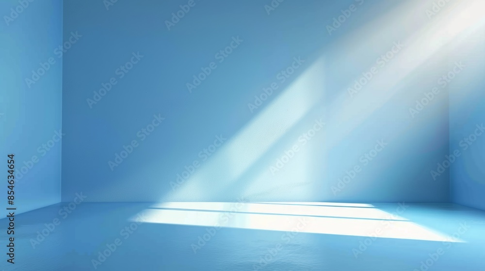 Poster a minimalistic abstract light blue background. the wall is highlighted by reflected light and shadow