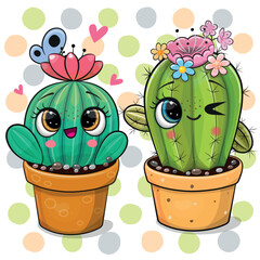 Cute Cartoon Cacti with butterflies