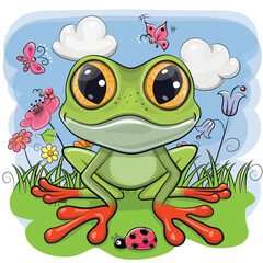 Cartoon Frog on the meadow