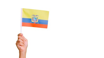 Wind waving a ecuadorian pennant holding by a hand