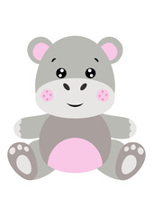 Cute hippo sitting isolated on white