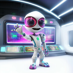 Cheerful Alien in a Futuristic Space Station Command Center