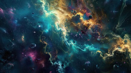 Obraz premium A vibrant and colorful depiction of an interstellar nebula, showcasing stunning details and the vast beauty of the cosmos.
