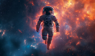 Fototapeta premium Cosmic sky. Solar system. Planets. Astronaut in a spacesuit during a spacewalk