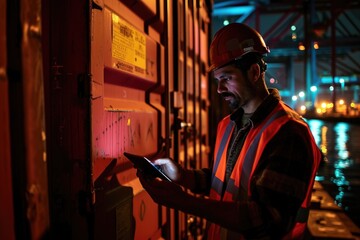 A person wearing a hard hat is holding a cell phone, possibly checking messages or making a call
