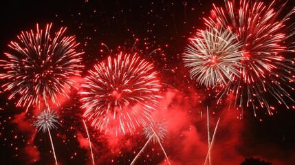 A colorful display of fireworks exploding in the night sky, ideal for celebrations and festivities