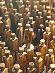 Obraz premium A collection of wooden figures depicting people in various poses and activities