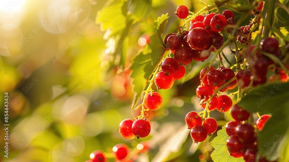 Canvas Prints Berry bushes, clusters of ripe berries in sharp focus, golden sunlight, soft green 