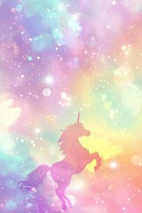 Fototapeta premium A magical unicorn stands upright in the air, its horn shining brightly
