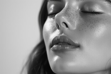 A close-up shot of a woman with her eyes closed, suitable for use in situations where intimacy and calmness are desired