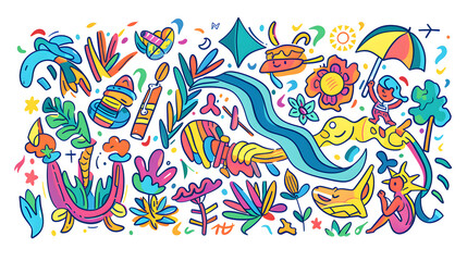 An illustration sticker with various garden and house item Generative AI