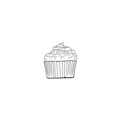 line art illustration of delicious cupcake for icon or logo