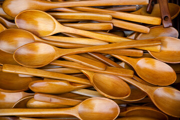 View of the wooden spoons on sale