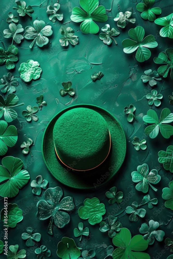 Poster a simple and modern design featuring a green hat placed on a matching green table