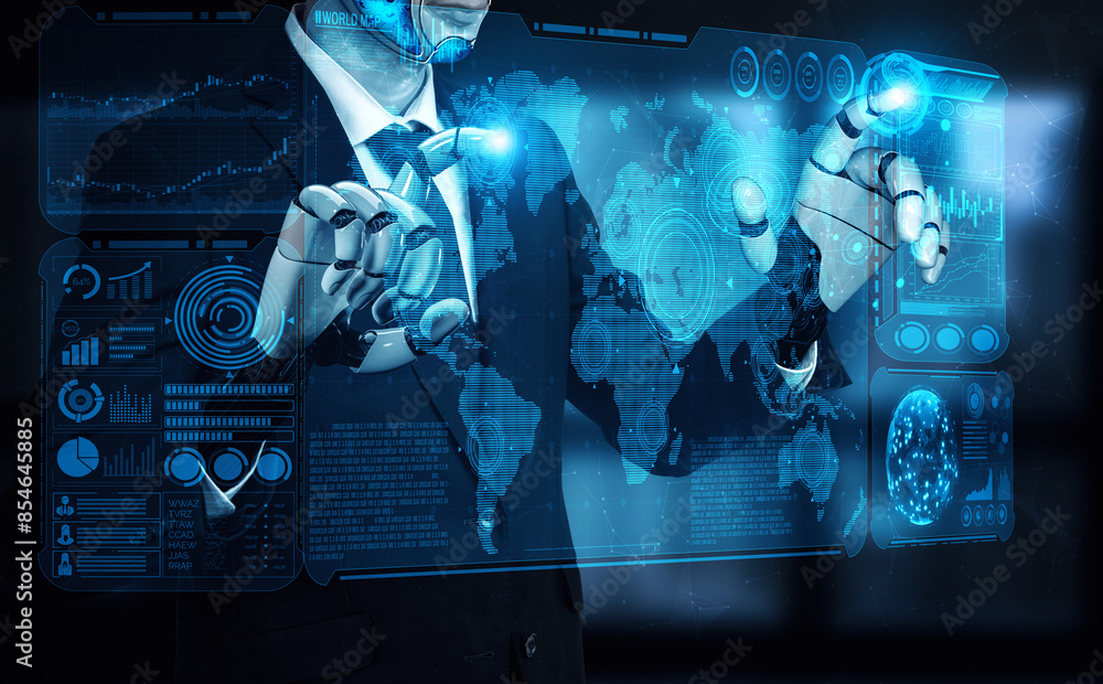 Aufkleber mlp 3d rendering artificial intelligence ai research of robot and cyborg development for future of p