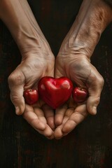A pair of hands holding a red heart symbolizing love and affection
