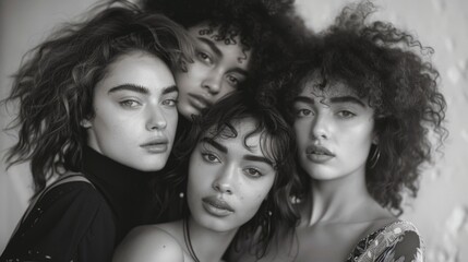 Obraz premium A group of women in formal attire, photographed in monochrome