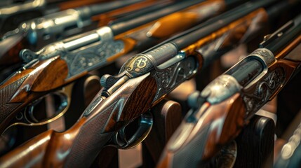 Close up of guns and their grips viewed in a gun collection