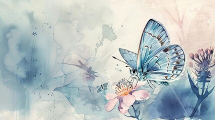 Watercolor Illustration of a Delicate Butterfly Resting on a Flower. The soft hues of the watercolor highlight the butterfly's beauty.
