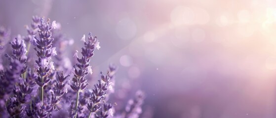 Obraz premium Beautiful lavender flowers blooming in a soft, dreamy light. Perfect for nature lovers, relaxation themes, and floral backgrounds.