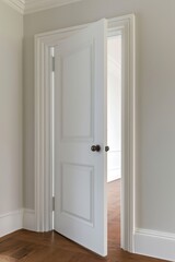 The white door opening to modern bedroom interior 