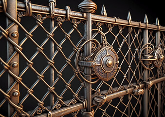 セキュリティの概念で閉ざされた鉄格子の扉と鉄の柵のイラスト