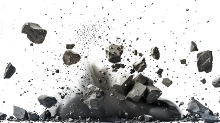 very small stone particles exploding in front of white background