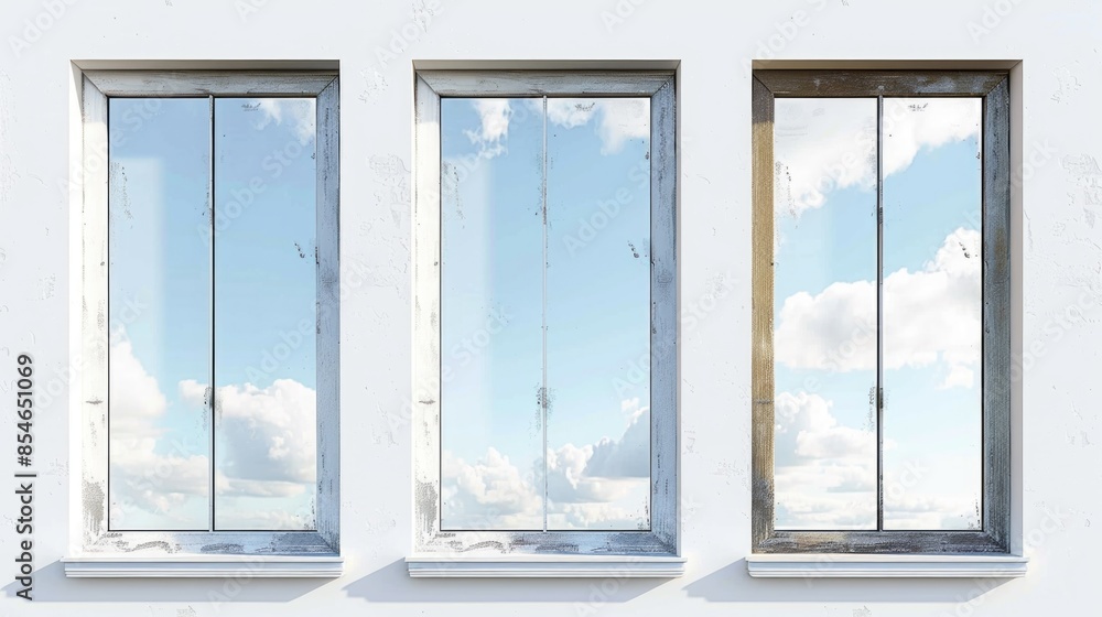 Poster two adjacent windows with different views or purposes