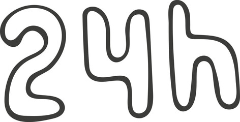 Hand drawn 24h icon. Vector illustration, doodle style.
