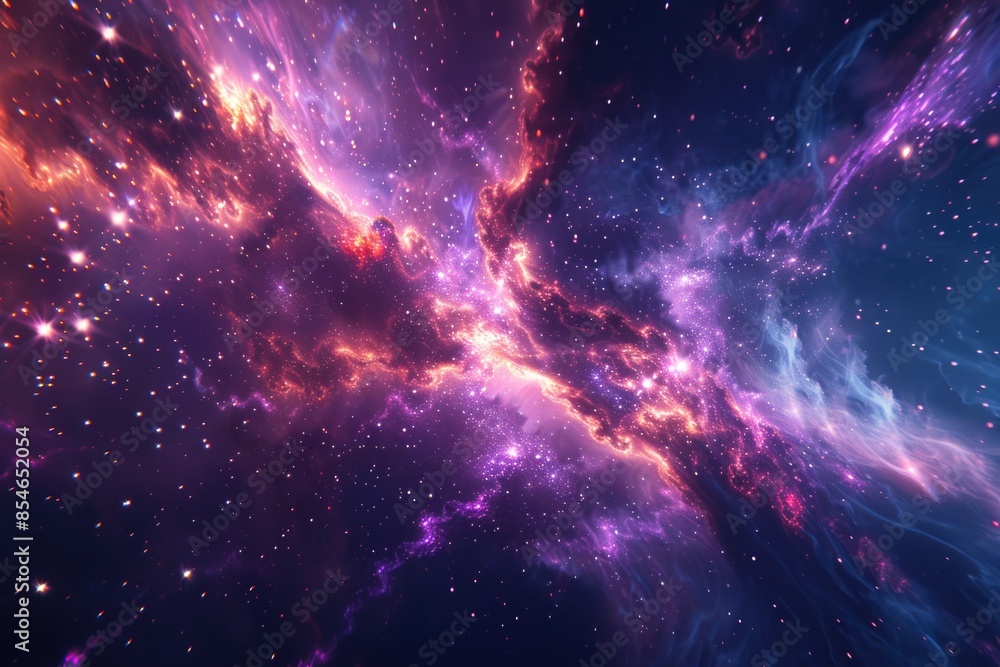 Wall mural a stunning view of the cosmos, featuring a vibrant purple and blue galaxy filled with twinkling star