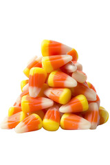 A pile of colorful candy corn, perfect for Halloween or fall themed imagery. isolated on a white background.
