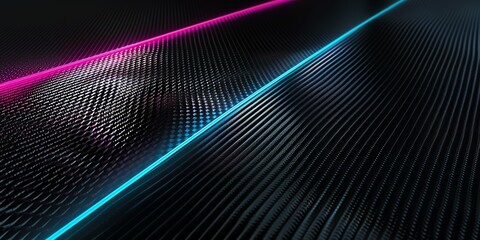 a carbon fiber background with one cyan and one Pink line, 2:1, banner website, ads banner, landing page, industrial carbon  black wallpaper
