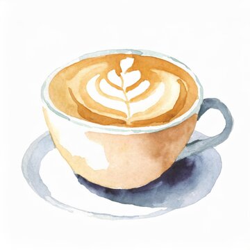 Hand drawn watercolor latte isolated on white background