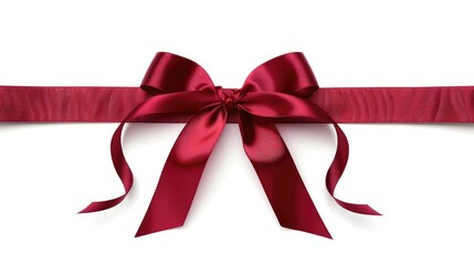 Red ribbon with bow and tails on white background