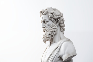Obraz premium Bust of Greek statue on a white background. Topics related to Greek antiquity. Greek sculpture. History of Greece. Isolated image. Image for graphic designer.