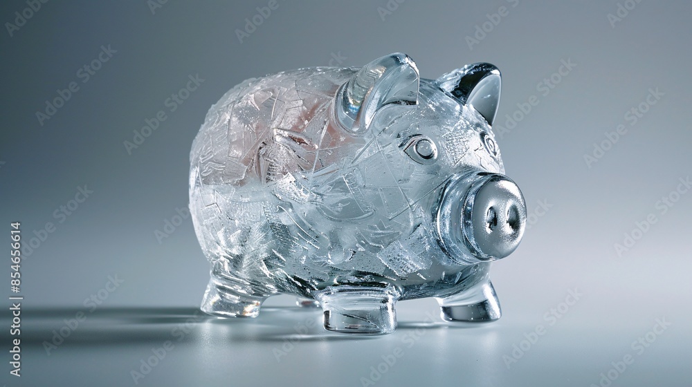 Aufkleber a piggy bank encased in a solid block of ice sits isolated on a plain background, symbolizing frozen