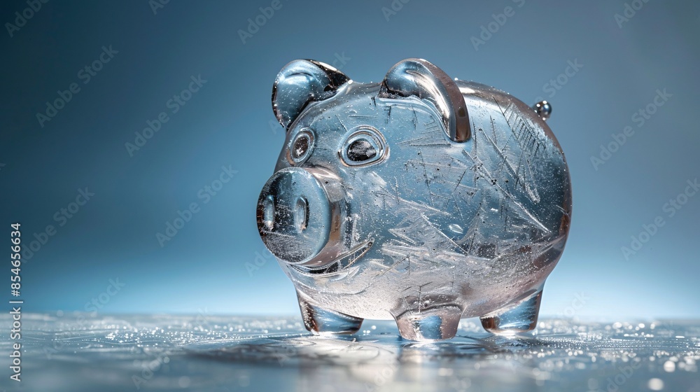 Aufkleber a piggy bank encased in a solid block of ice sits isolated on a plain background, symbolizing frozen
