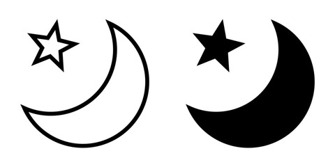 Crescent moon with stars icon on white background. Night icon. Crescent moon icon. Minimalist style.